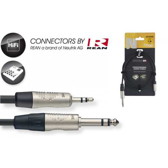 Cable mini jack stereo/m - jack stereo/m Stagg NAC1MPSPSR