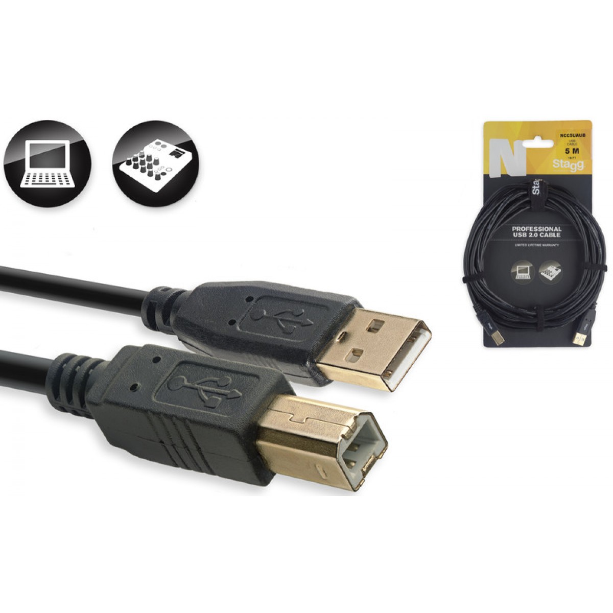 Kabelis 2.0 USB-A uz USB-B, 5m Stagg NCC5UAUB