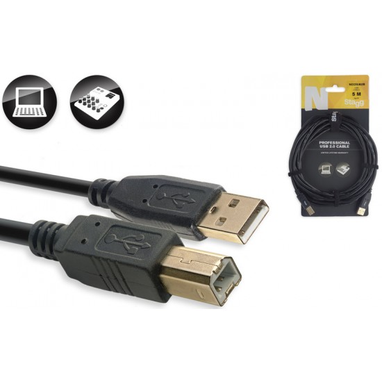 USB 2.0 Cable A to B, 5m Stagg NCC5UAUB