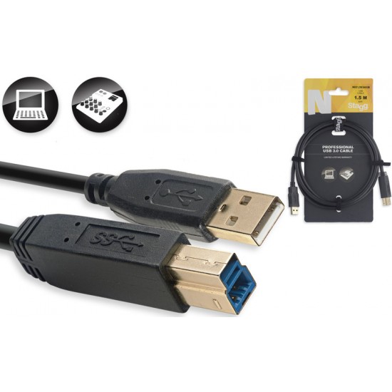 Cable USB 3.0, A to B, 1.5m, Speed 5Gbit/sec Stagg NCC1,5U3AU3B