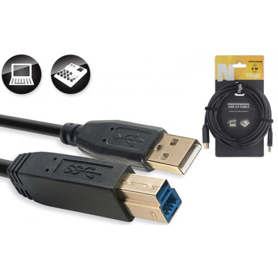 Cable USB 3.0, A to B, 5m, Speed 5Gbit/sec Stagg NCC5U3AU3B