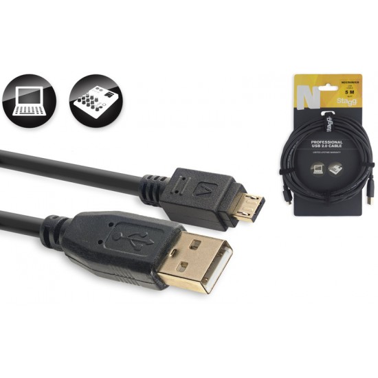 Kabelis 2.0 USB-A uz Micro USB-A, 5m Stagg NCC5UAUCA