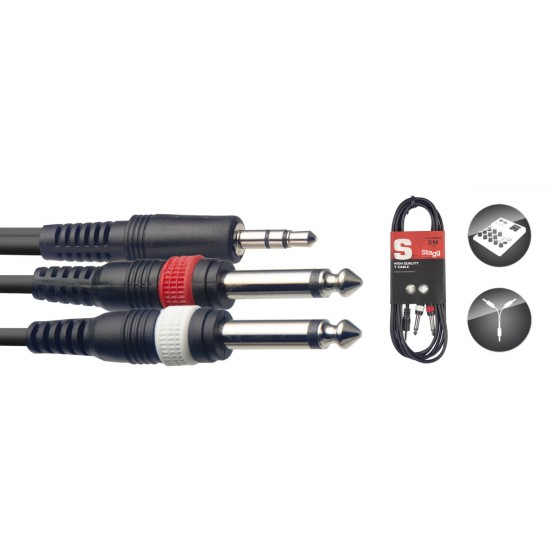 Y cable, mini jack/jack (1m/2m), 1 m (3') Stagg SYC1/MPSB2P E