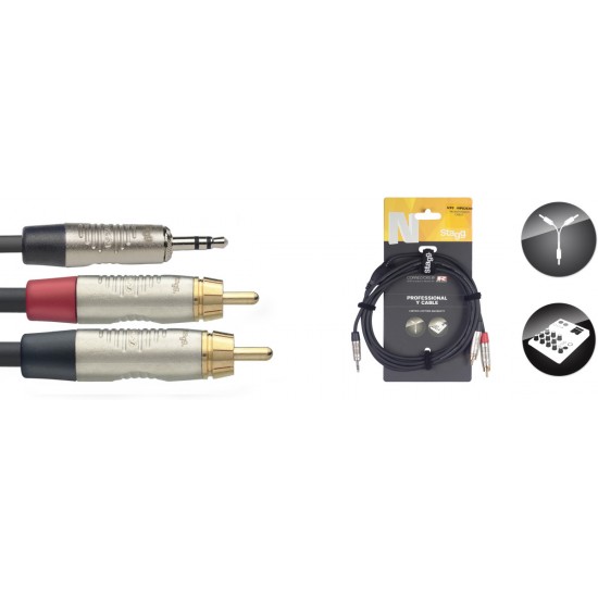 Y-cable, mini jack/RCA (m/m), 1.5 m (5'), black, Deluxe Stagg NYC1.5/MPS2CMR