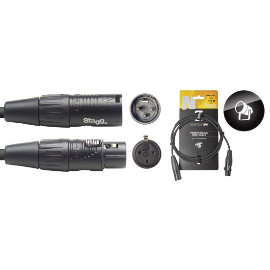 DMX cable, XLR/m-XLR/f (3 pins), 1.5 m (5'), NDX1,5R-3 N-series Stagg REAN connectors