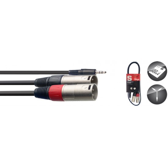 Y-Kabelis, stereo mini jack/m - 2x XLR/m, 1m, Stagg SYC1/MPSB2XM