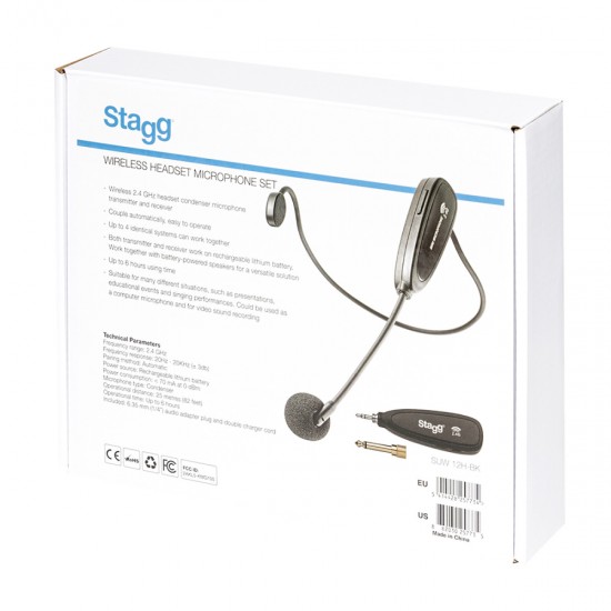 2.4 GHZ wireless headset microphone set (with transmitter and receiver) Stagg SUW 12H-BK