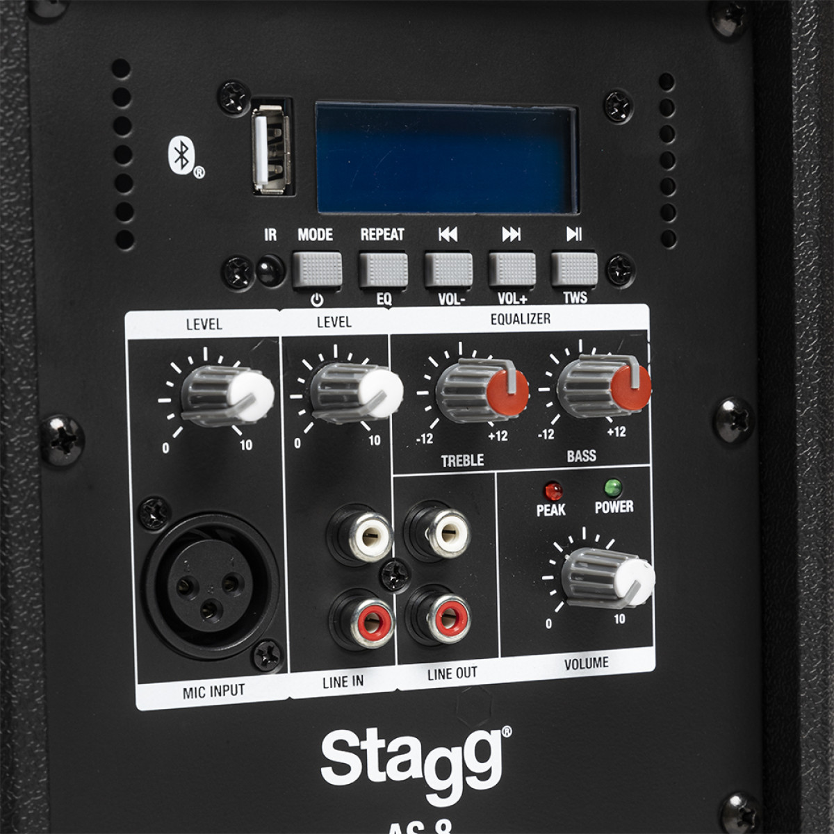 Aktīvais skaļrunis 8", 125W AS8 EU Stagg D klase, Bluetooth TWS stereo