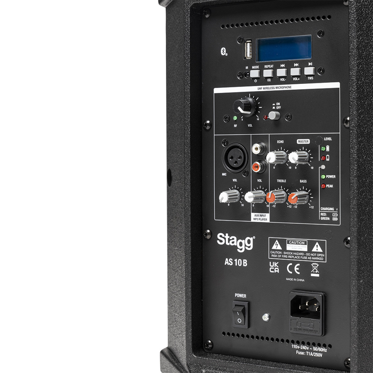 Aktīvais skaļrunis ar akumulatoru Stagg AS10B EU, 10", Bluetooth, UHF mic, 125 watts
